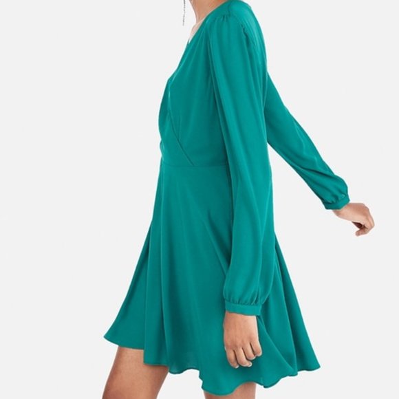 Express Long Sleeve Surplice Fit & Flare Dress - Picture 3 of 5